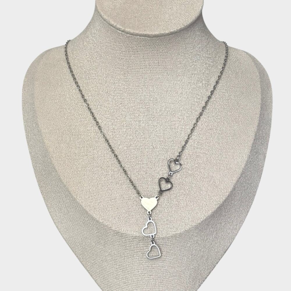 Hearts Silver Pendant Charm Necklace